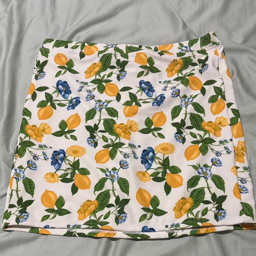 Lemon Floral Print Swimsuit Skirt Coverup